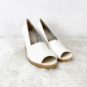 Toms 9 Womens White Canvas Michelle Peep Toe Cork Wedge Pumps